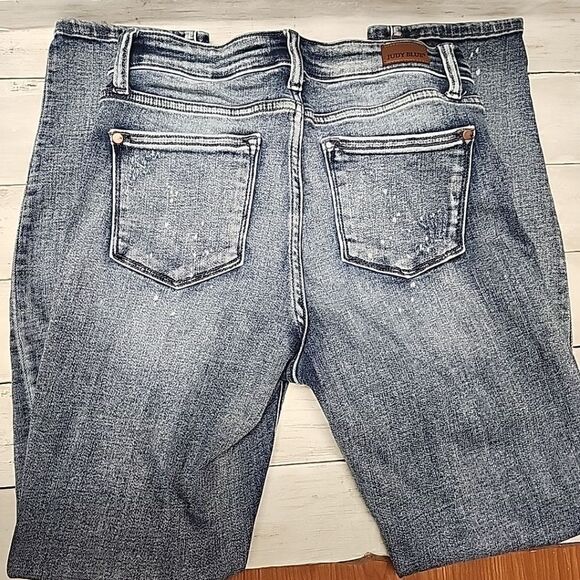 Judy Blue Boyfriend Fit Midrise Jeans Distressed Splatter Ripped Stretchy Sz7/28 - Picture 13 of 15